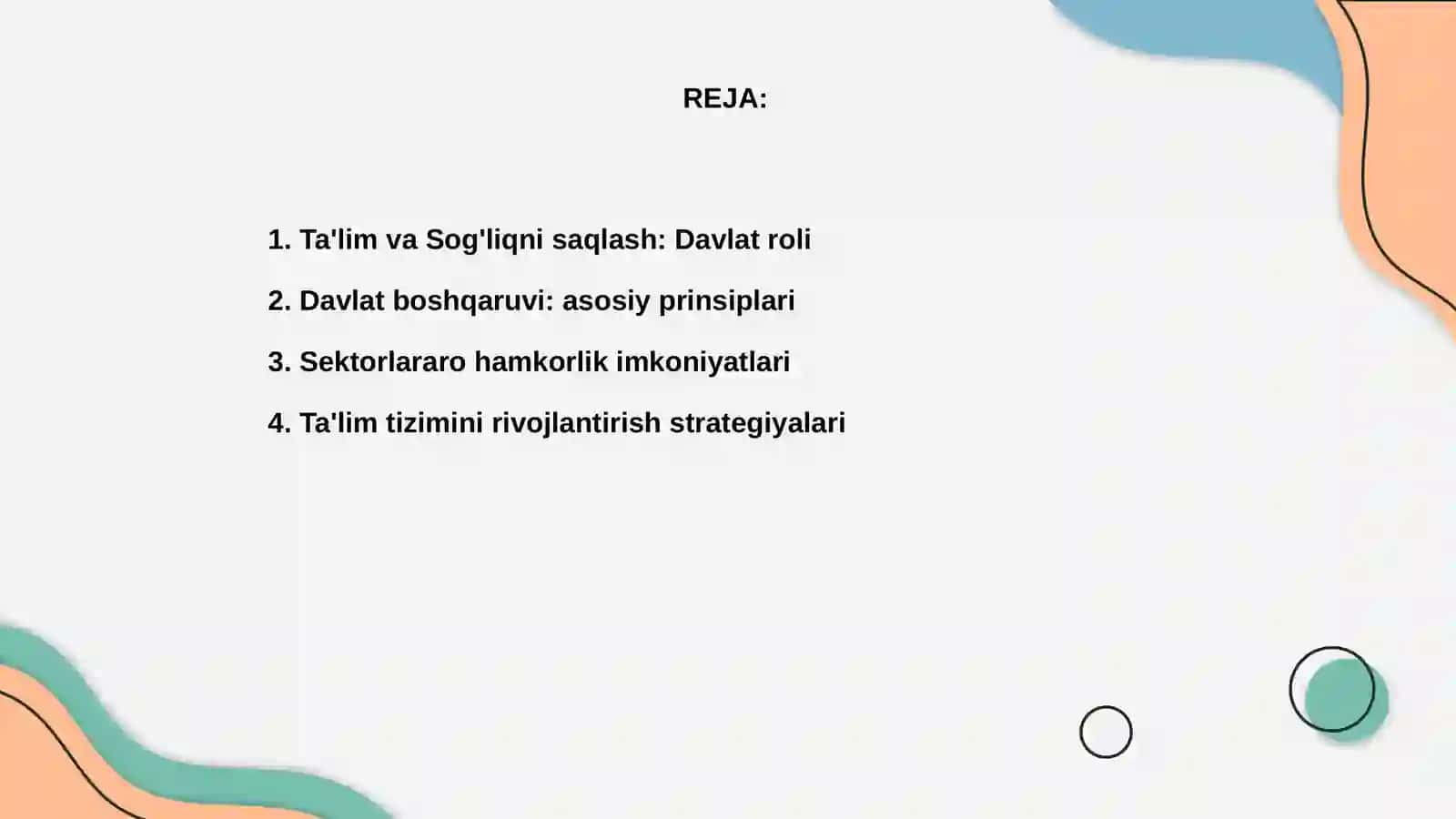 Ta'lim va Sog'liqni saqlash sohasidagi davlat boshqaruvi 2