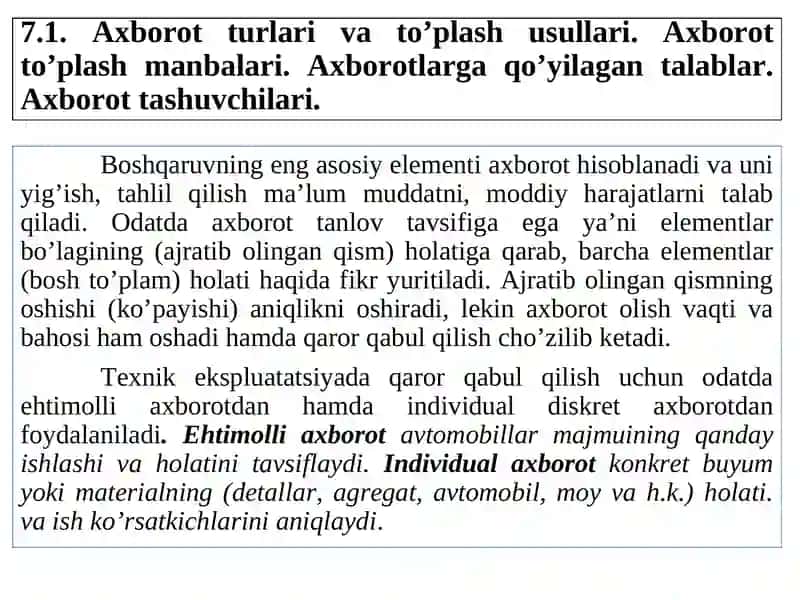 Texnik tizimlarni axborot bilan ta’minlash va ularni boshqarishda qo’llaniladigan hujjatlar va hujjatlar yuritish 2