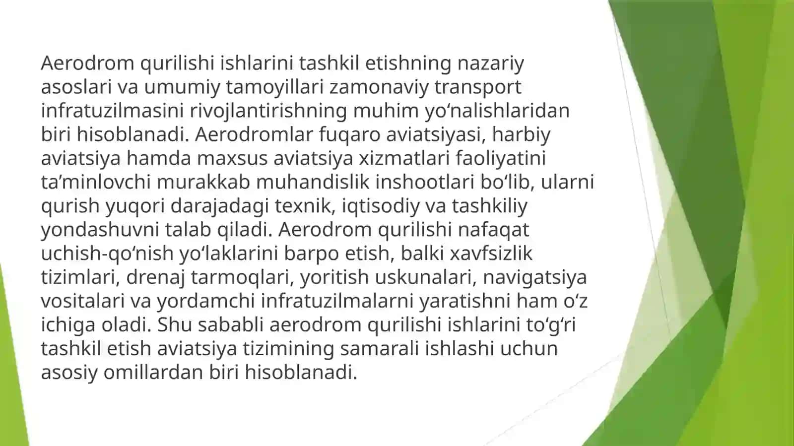 Aerodrom qurilishi ishlarini tashkil etishning umumiy tamoyillari 2