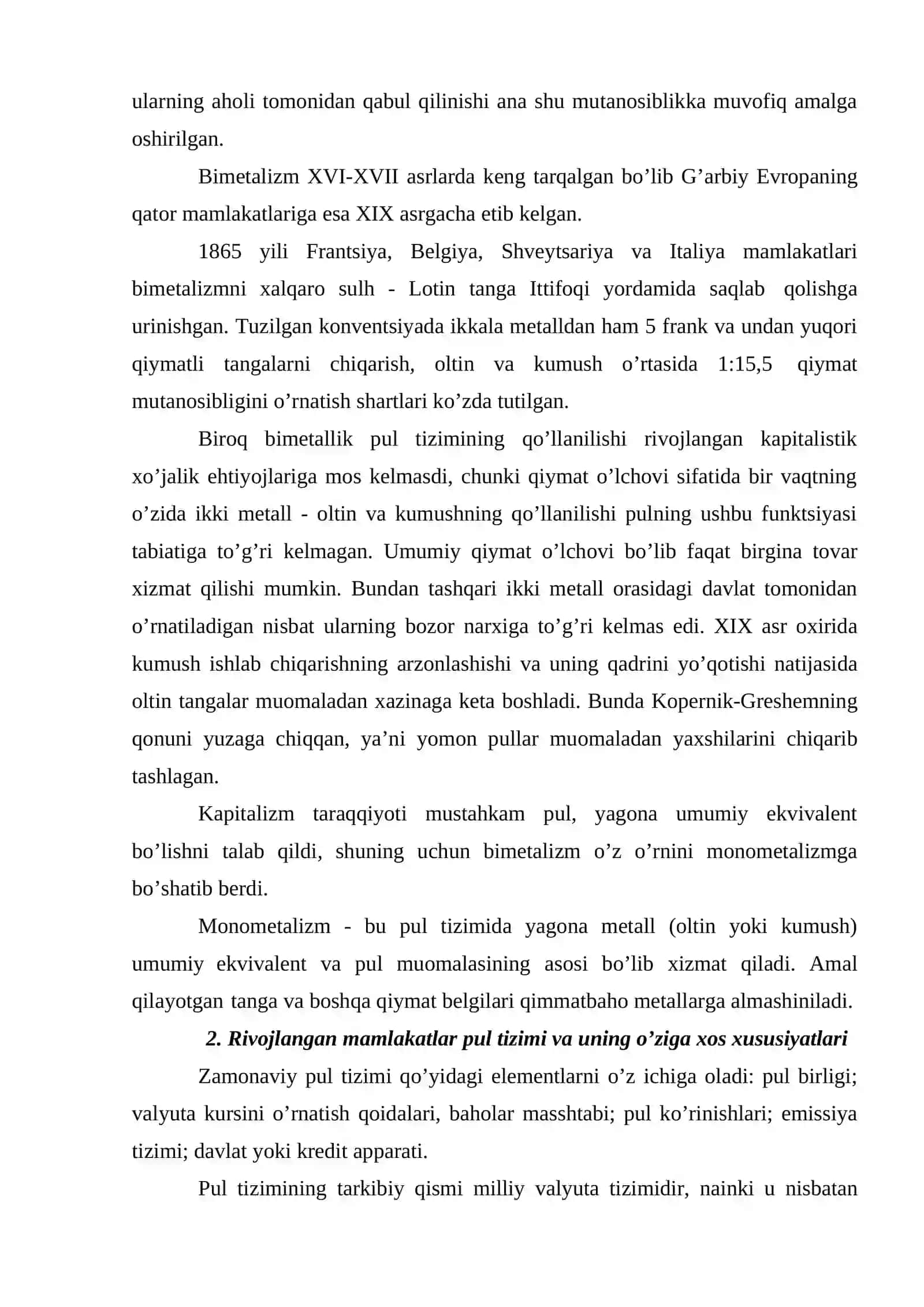 Pul tizimining mohiyati, turlari va elementlari 2