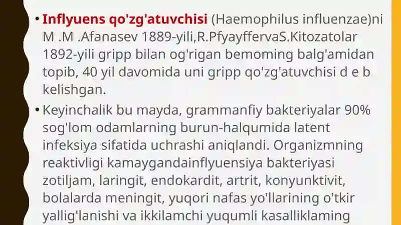Inflyuens qo'zg'atuvchisi (Haemophilus influenzae) 2