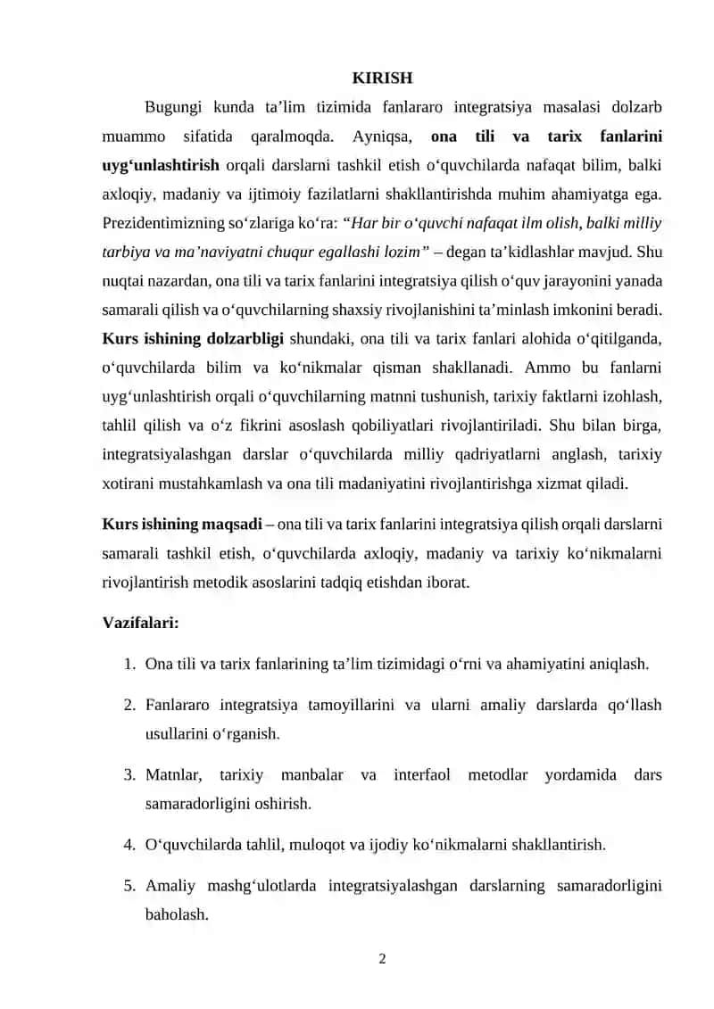 Ona tili va tarix fanlari integratsiyasi asosida dars tashkil etish 2