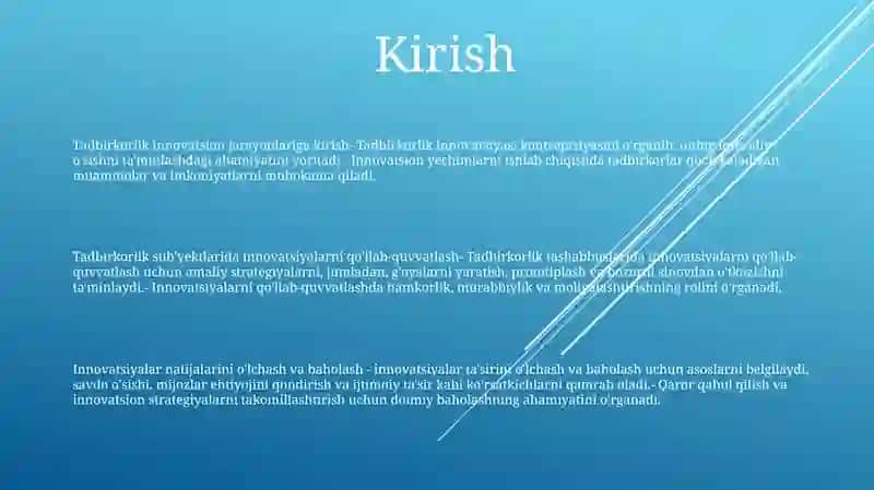 Tadbirkorlik SubʼEktlarida Innovatsion Jarayonlarni Rivojlantirish 2