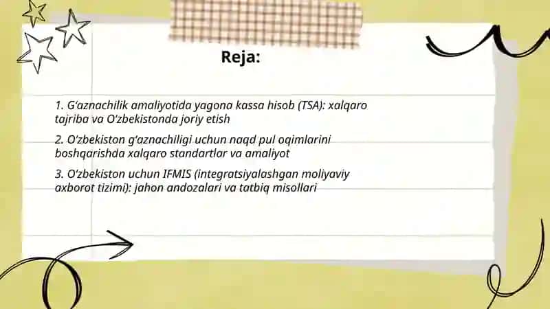 Gʻaznachilik amaliyotida Oʻzbekiston respublikasi uchun asos boʻlgan xalqaro tajriba va jahon andozalari 2