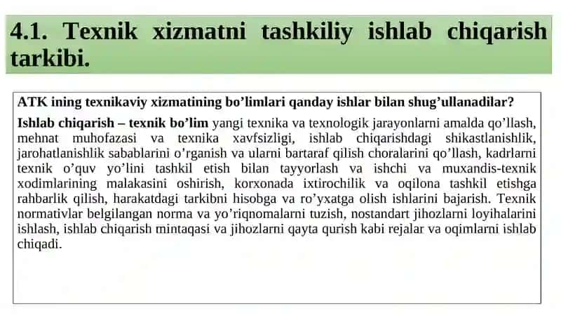 Texnik xizmatni tashkil qilish 2