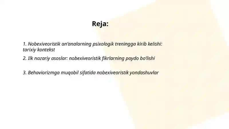 Psixologik treningda nobexiveoristik anʼanalarning rivojlanish tarixi 2