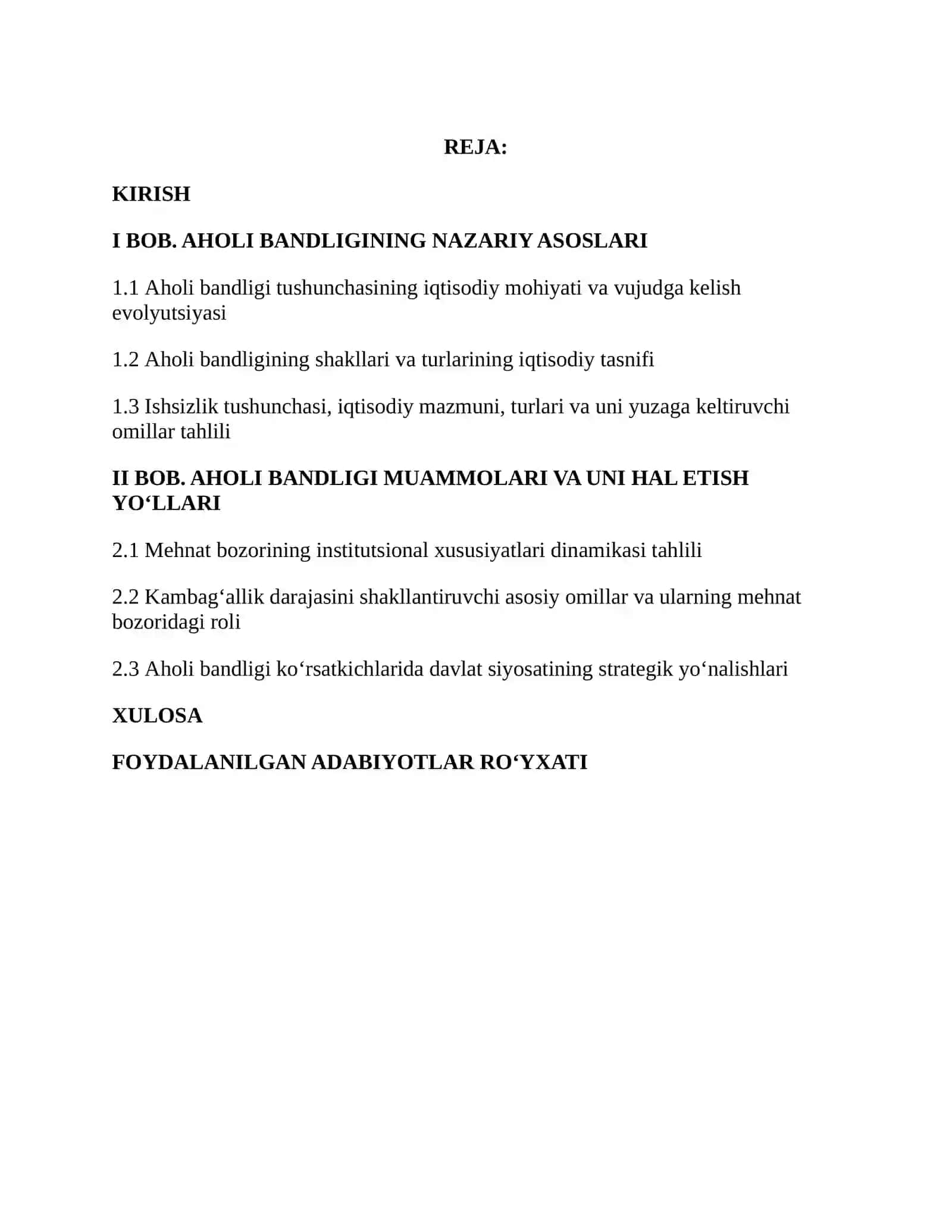 Mavzu: “Aholi bandligi muammosining iqtisodiy mohiyati” 2