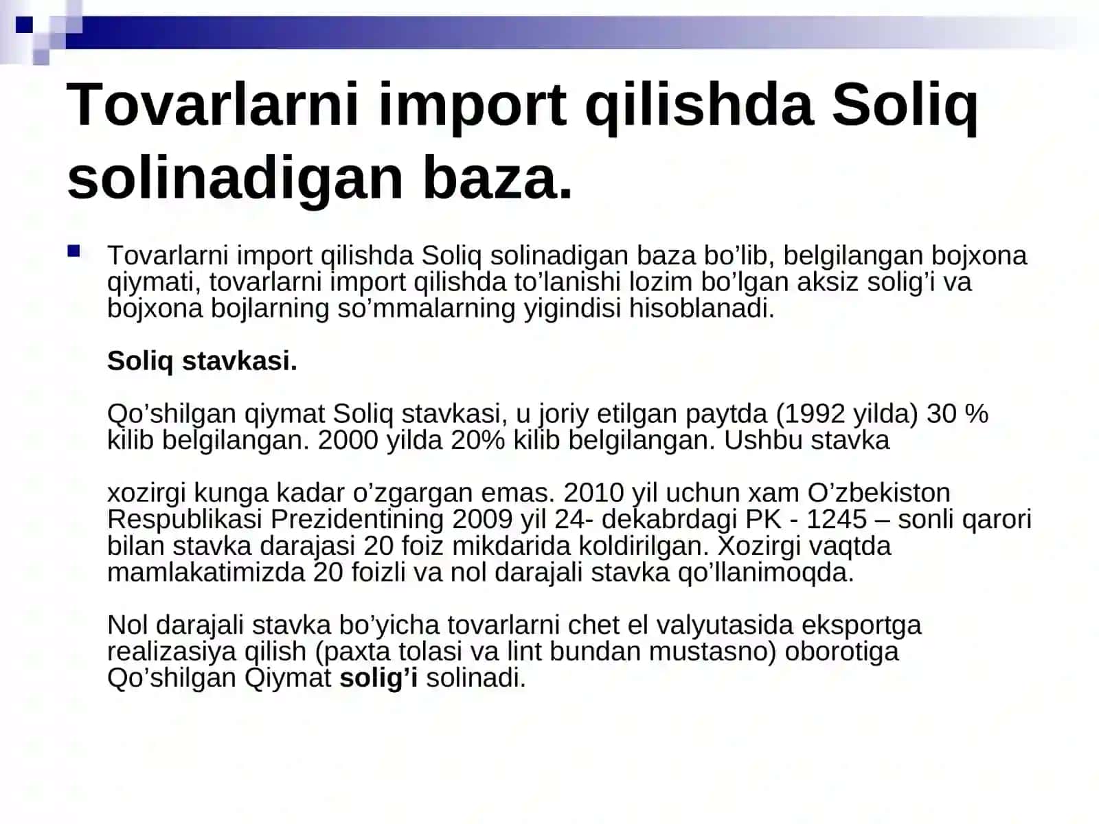 Import qilinadigan tovarlar va xizmatlarga soliq, soliqni hisoblash va byudjetga to`lash tartibi 2