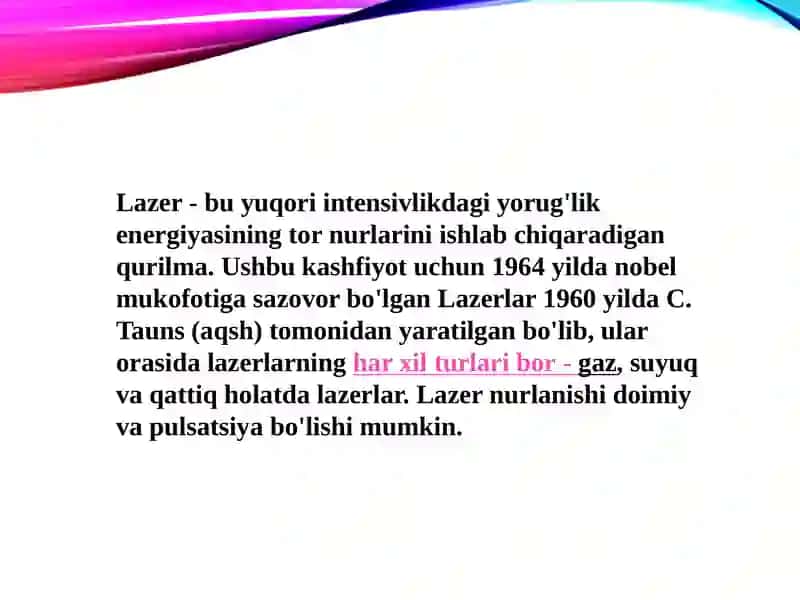 Lazerning tibbiyotda qo'llanilishi 2