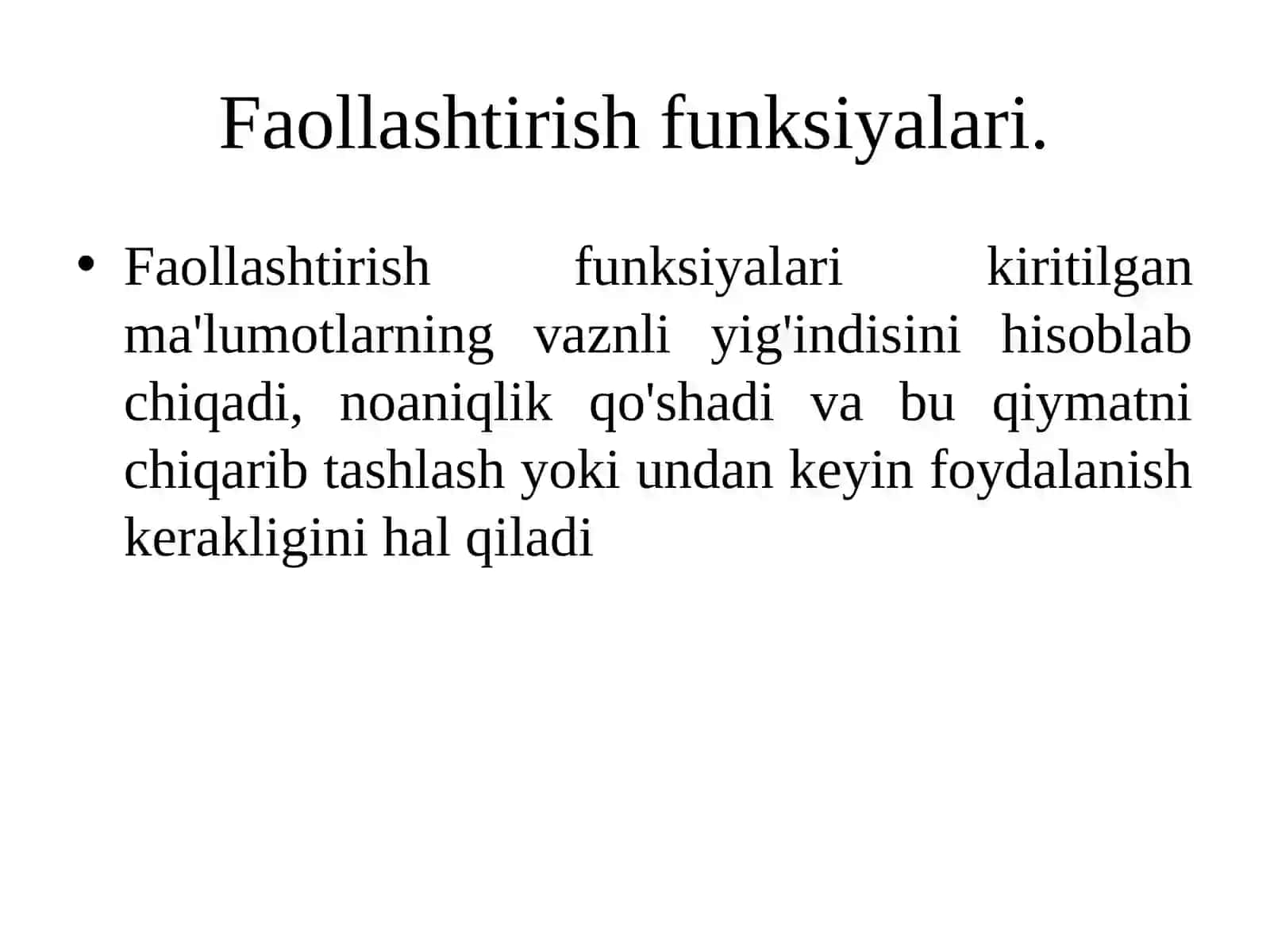 Faollashtirish funksiyalari 2
