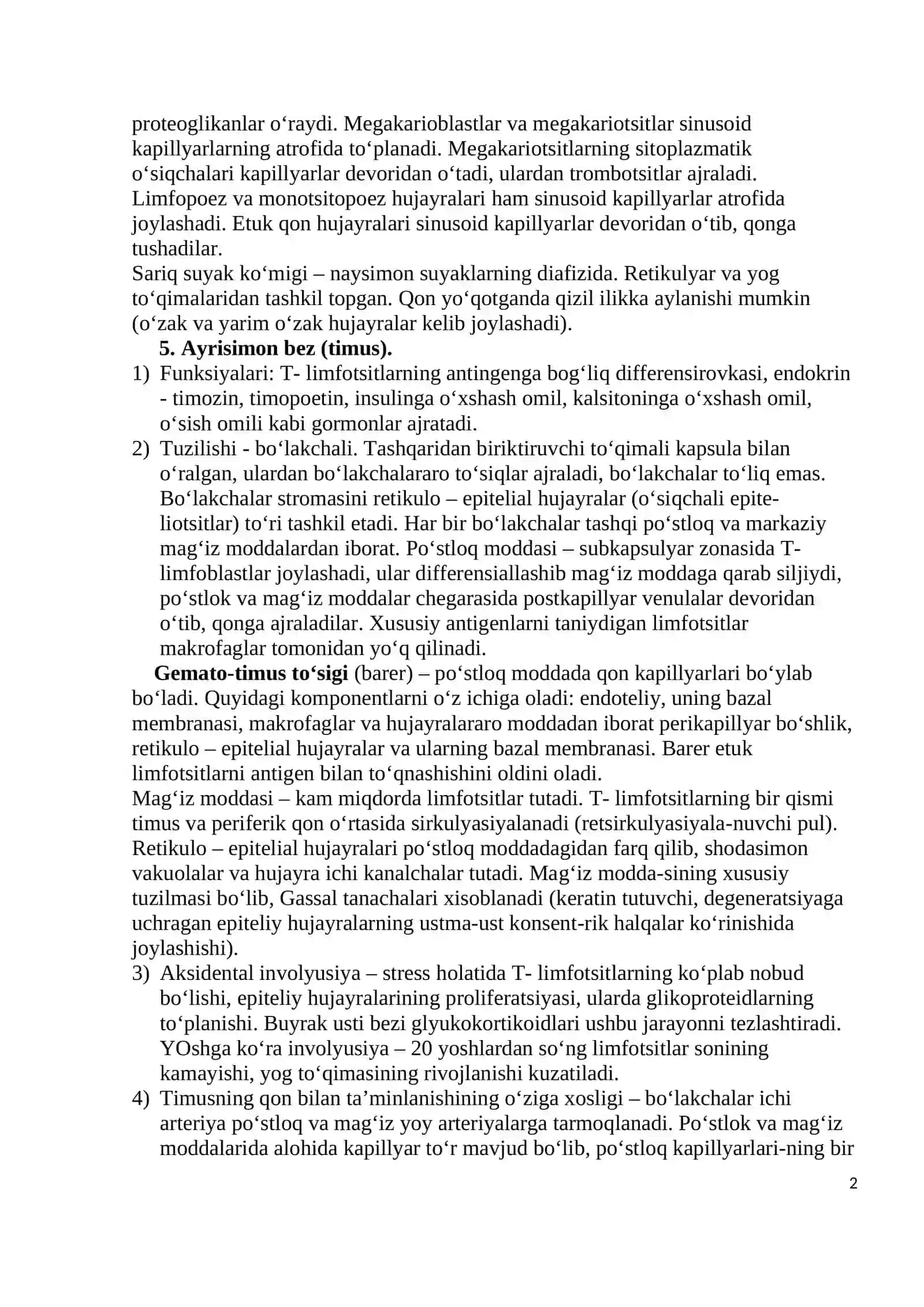 Qon yaratuvchi va immun himoya sistemasiga umumiy tavsifi 2