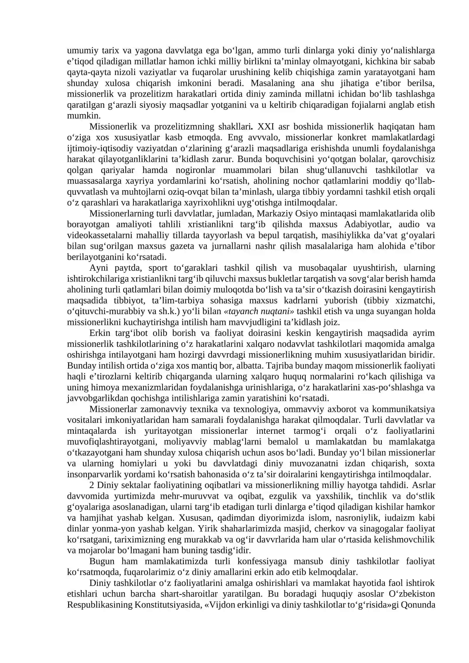 12-mavvzu. Missionerlik va prozelitizmning siyosiy-ijtimoiy xavvfi 2