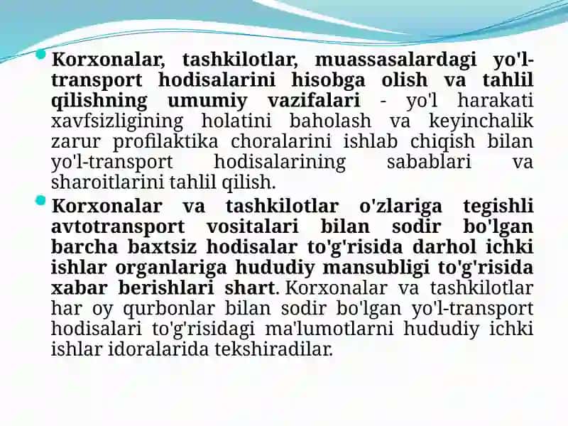 Yo'l-transport hodisalarini hisobga olish va tahlil qilish 2
