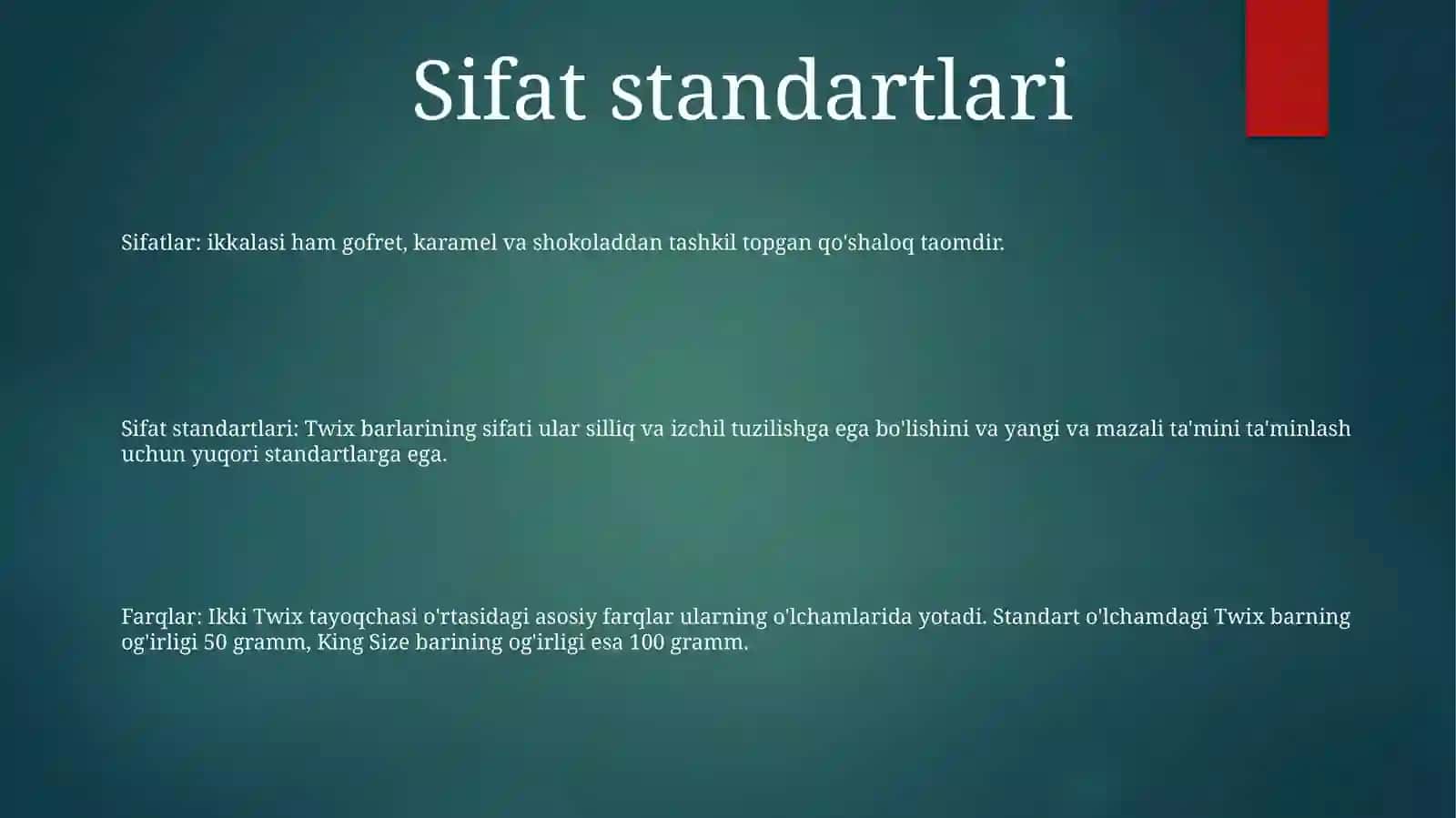 Twix Ni SifatKoʻRsatkichlari 2