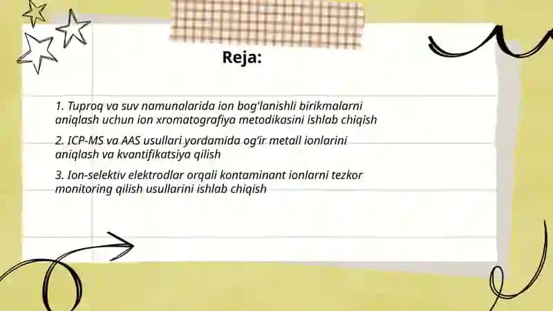 Tuproq va suvning ifloslanishida ion bog'lanishli birikmalarni aniqlab ulardan tozalash usulini ishlab chiqish 2