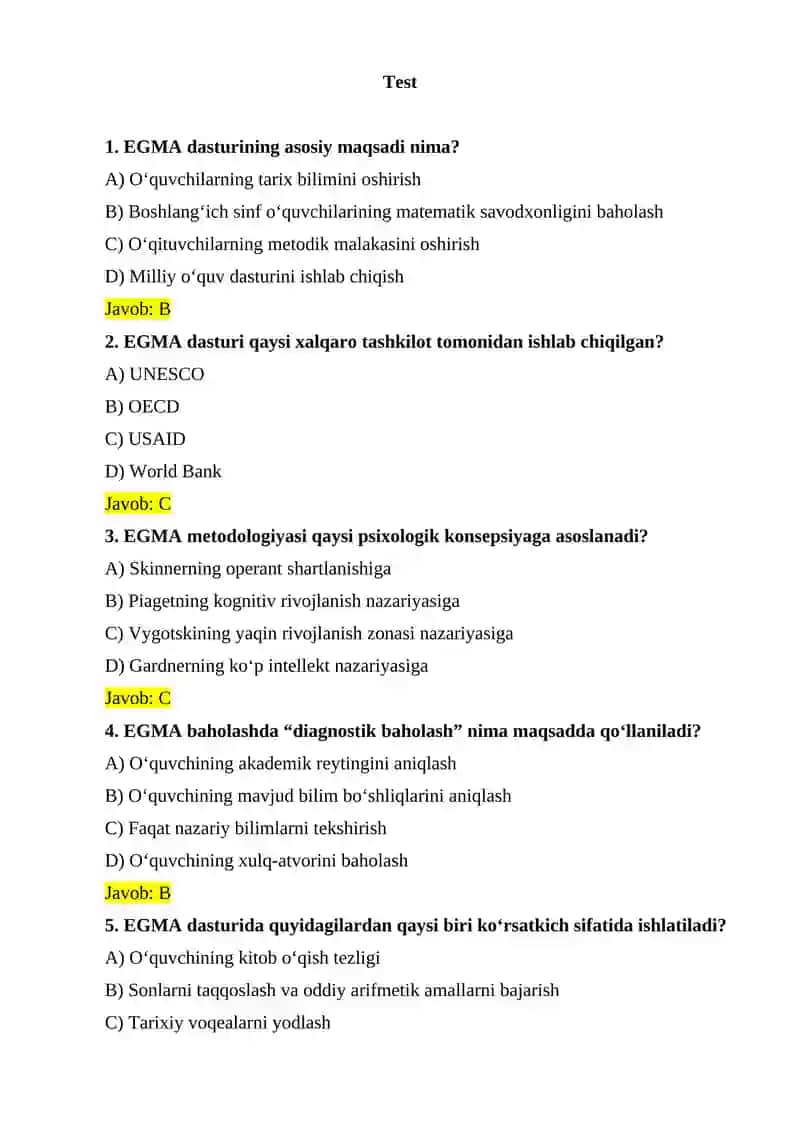 EGMA xalqaro baholash dasturi 2