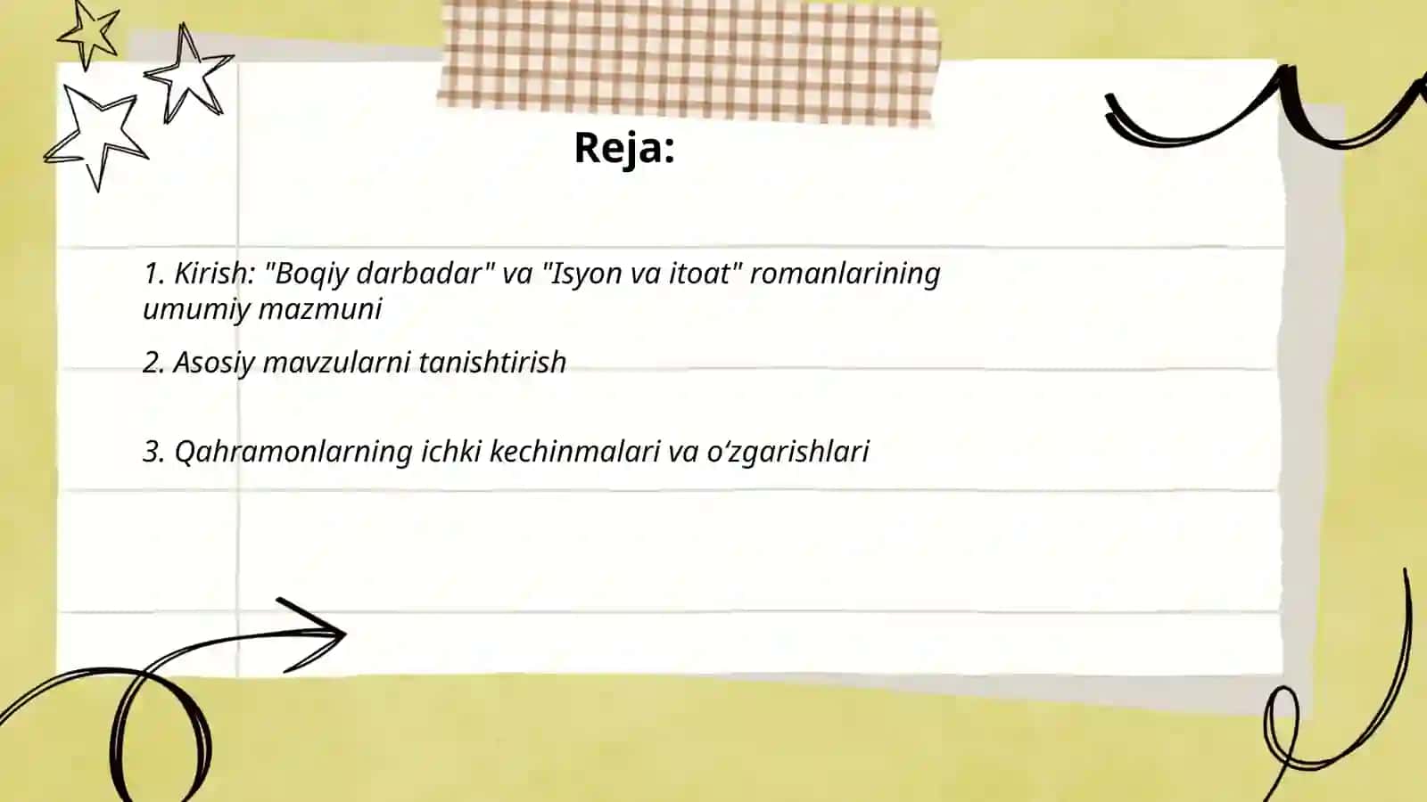 “Boqiy darbadar”, “Isyon va itoat “ romanlarining qiyosiy tahlili 2