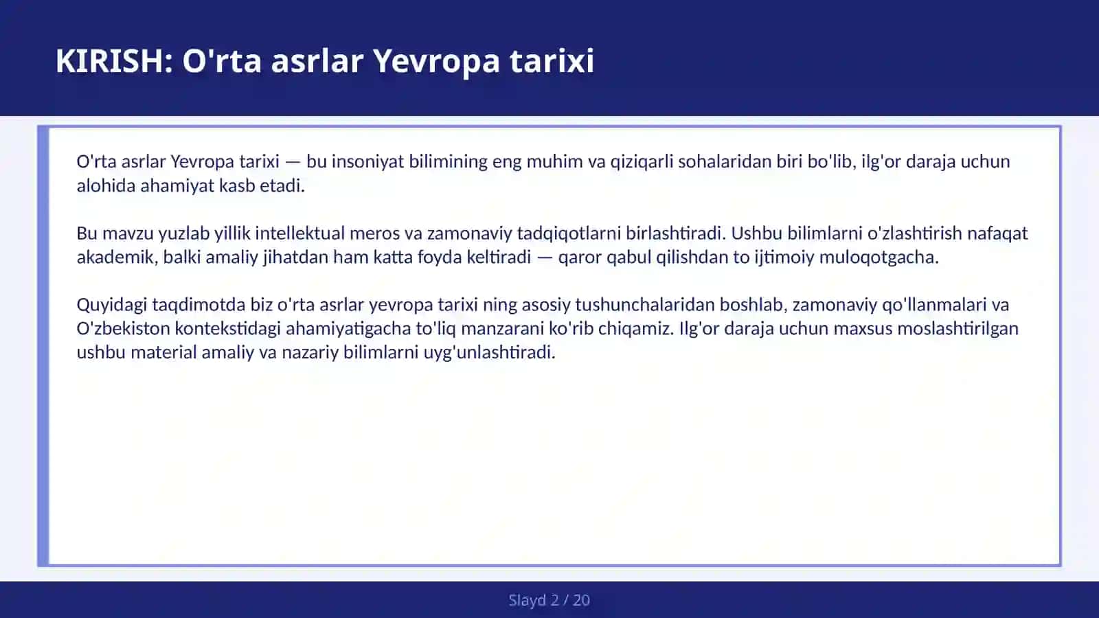 O'RTA ASRLAR YEVROPA TARIXI 2