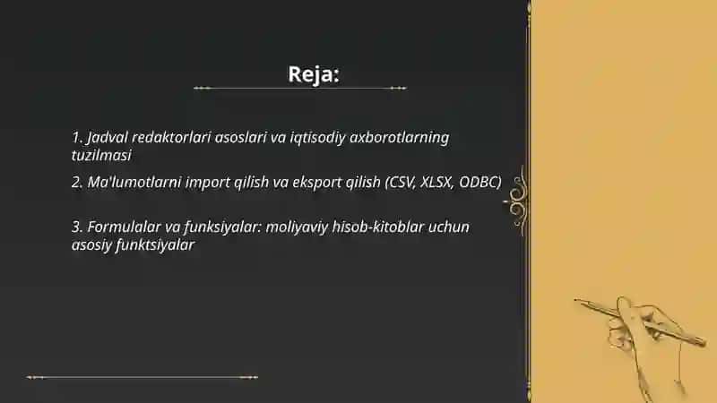 Iqtisodiy axborotlarni jadval redaktorlari vositalaridan foydalangan holda qayta ishlash dasturlari 2