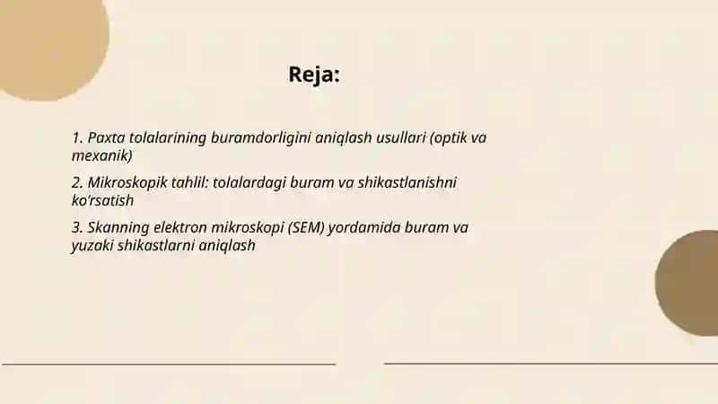 Paxta tolalarining buramdorligini aniqlash usullari (optik va mexanik) 2