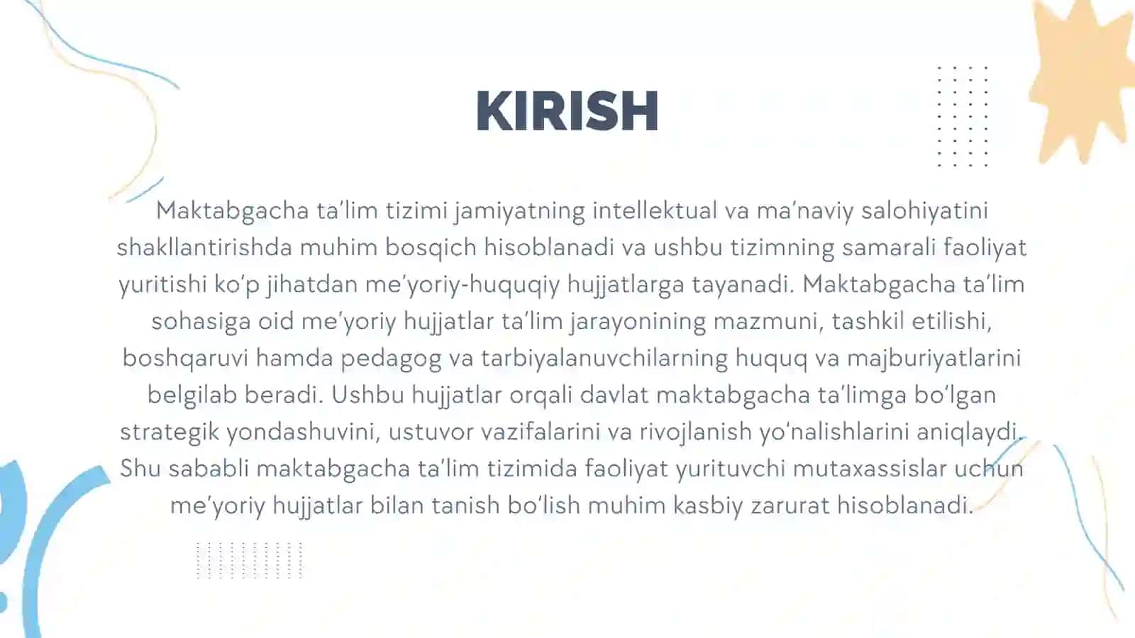 MAKTABGACHA TA’LIM TIZIMIGA OID BO‘LGAN ME’YORIY HUJJATLAR BILAN TANISHTIRISH 2