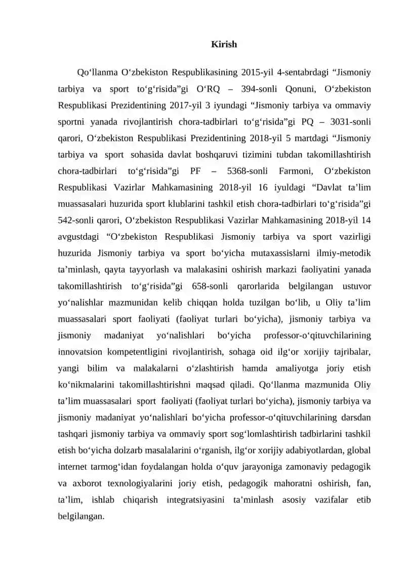 Ommaviy sport va jismoniy tarbiya nazorat ishlari 2