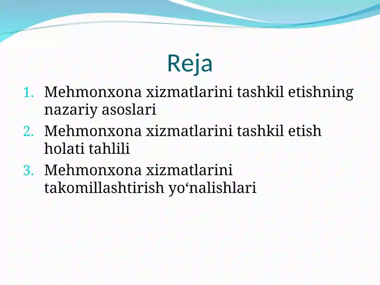 Mehmonxona xizmatlarini tashkil etish holati 2