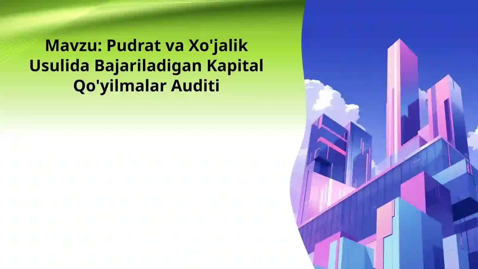 Pudrat va Xo'jalik Usulida Bajariladigan Kapital Qo'yilmalar Auditi 2