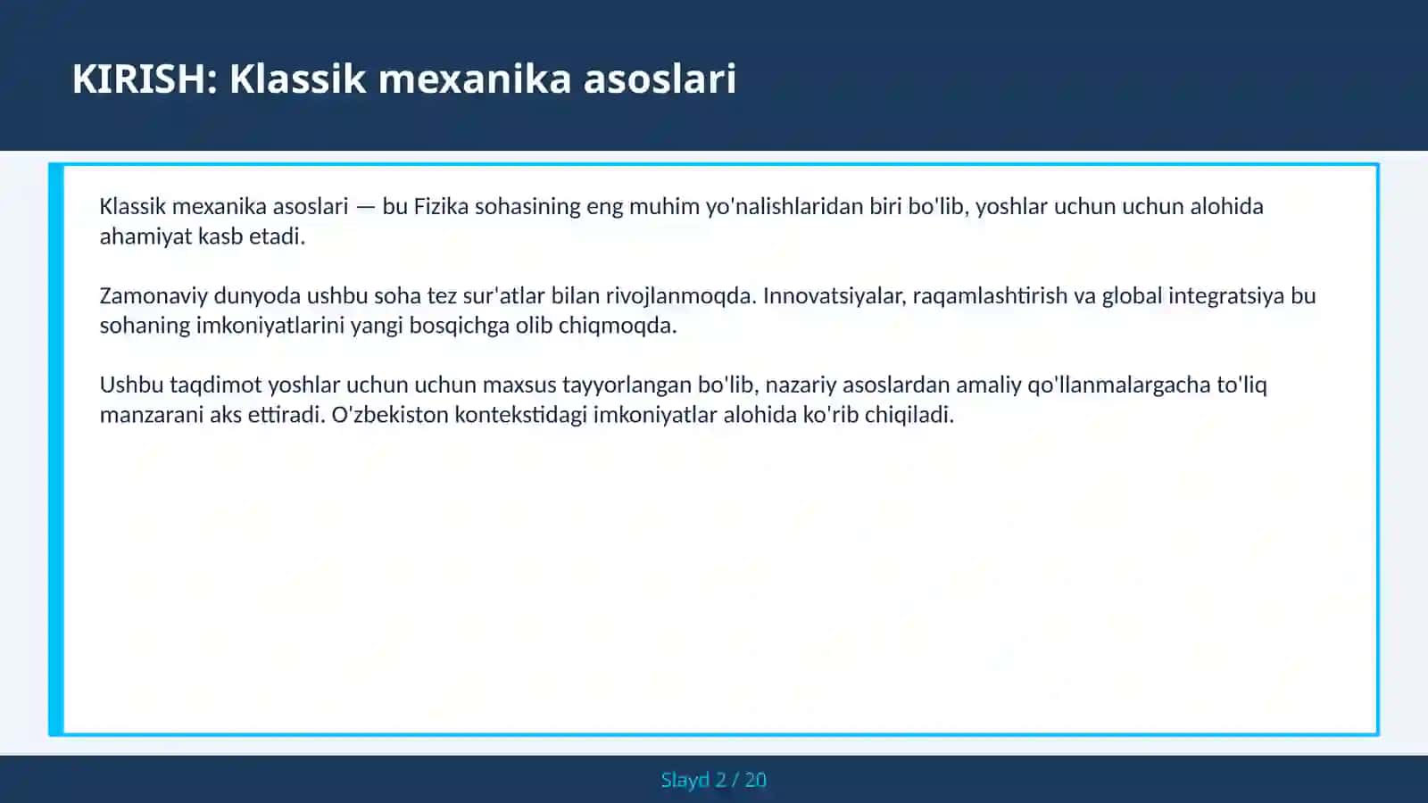 KLASSIK MEXANIKA ASOSLARI 2