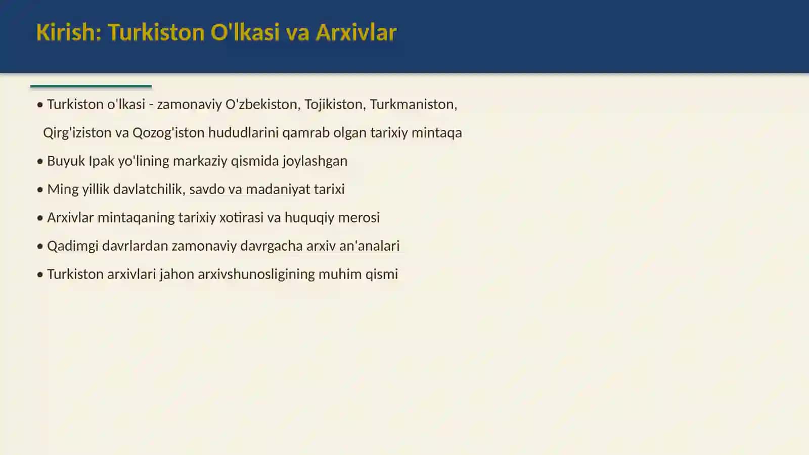 Turkiston oʻlkasida arxiv ishi 2