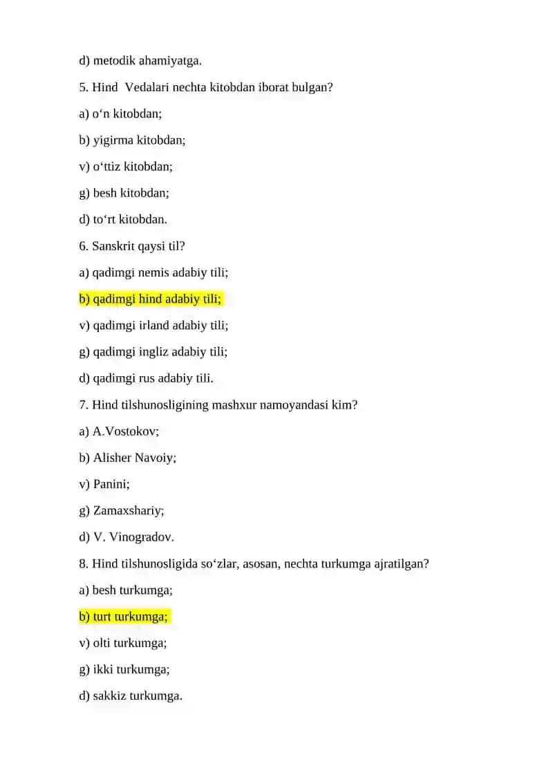Umumiy tilshunoslik fanidan test, javoblari bilan 2
