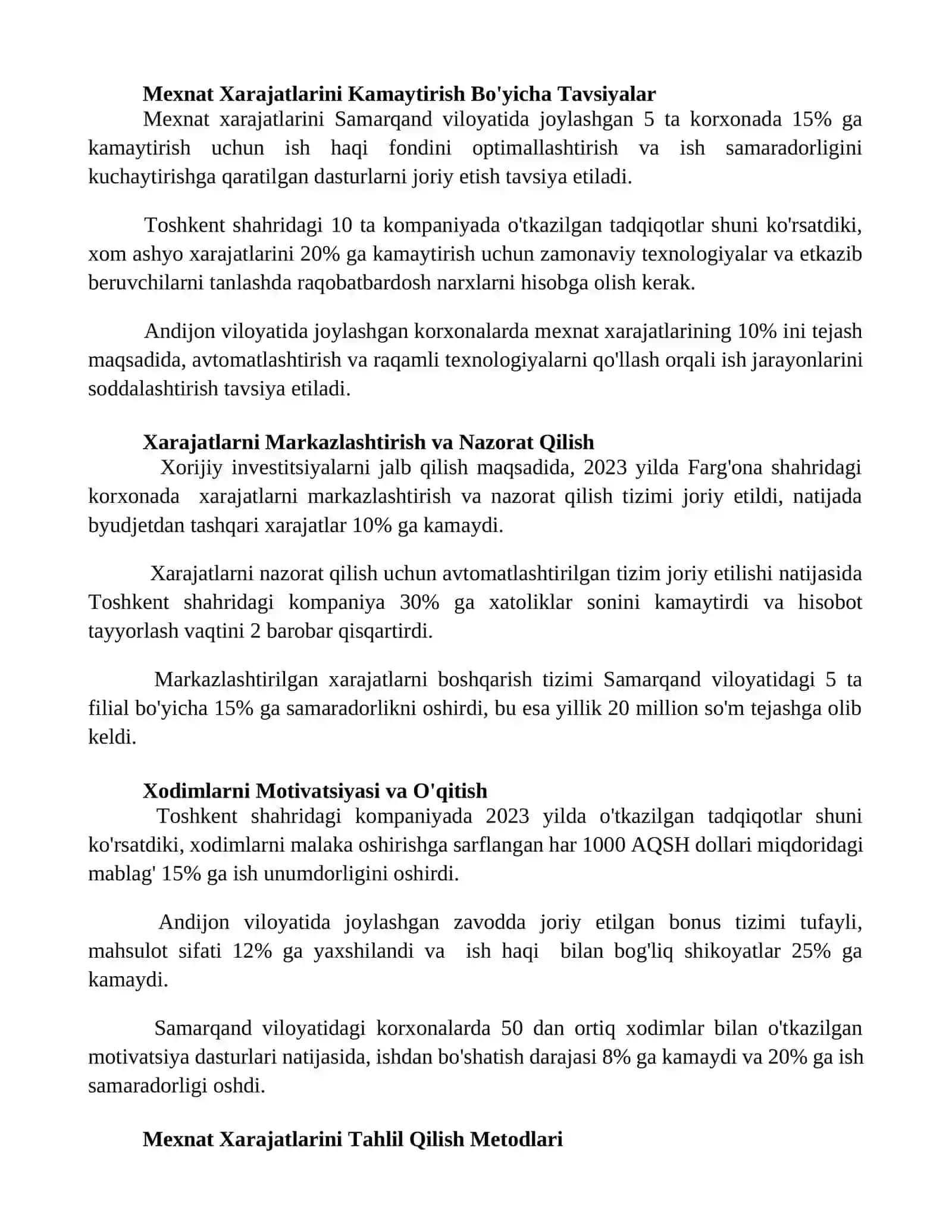 Mexnat xarajatlaridan foydalanish samaradorligini oshirishda boshqaruv hisobi usullaridan 2