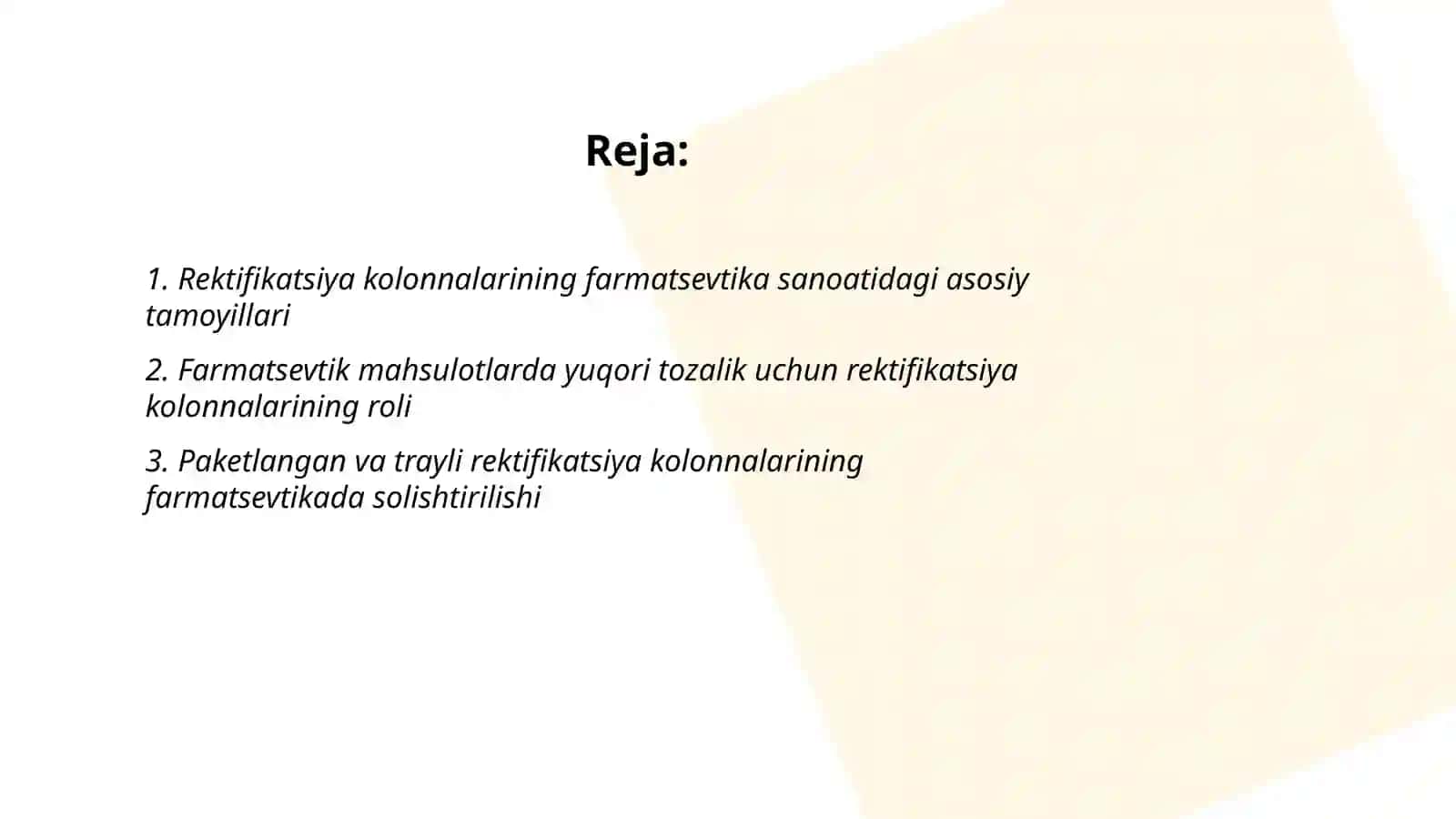 Zamonaviy rektifikatsiya kolonnalarining farmatsevtika sanoatida qo'llanilishi 2