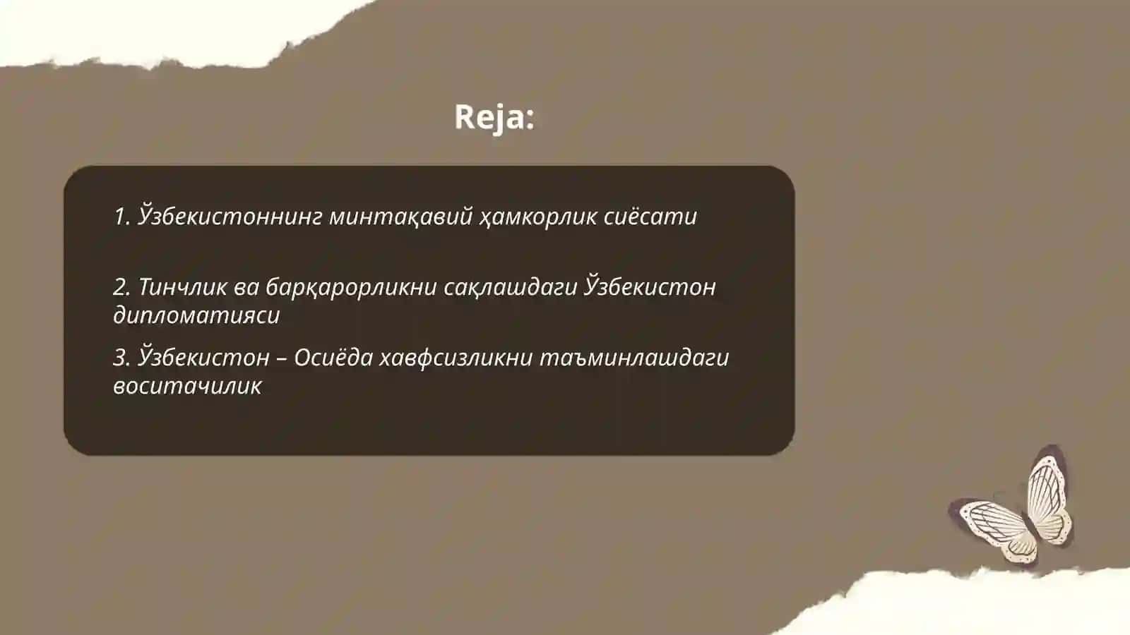 Ўзбекистоннинг Ўрта Осиёда тинчлик ва барқарорликни таъминлашдаги ўрни 2