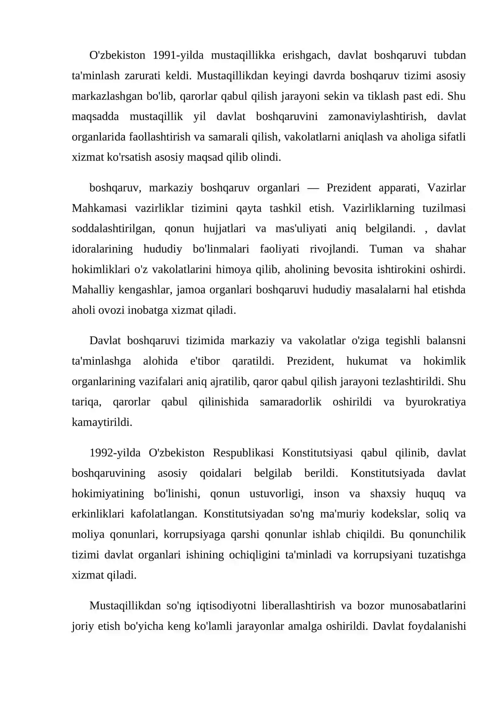 Mustaqillik yillarida davlat boshqaruv tizimida amalga oshirilgan islohotlar 2