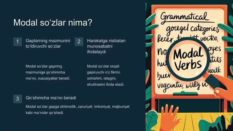 Soʻz turlari. Modal soʻz. Undov soʻz. Taqlid soʻz 2