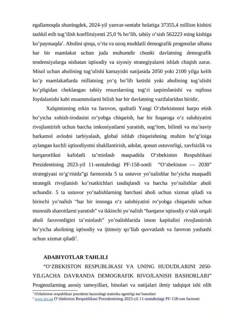O’zbekiston Respublikasida demografik tendensiyalar, yosh tarkibi piramidasi va demografik prognoz 2