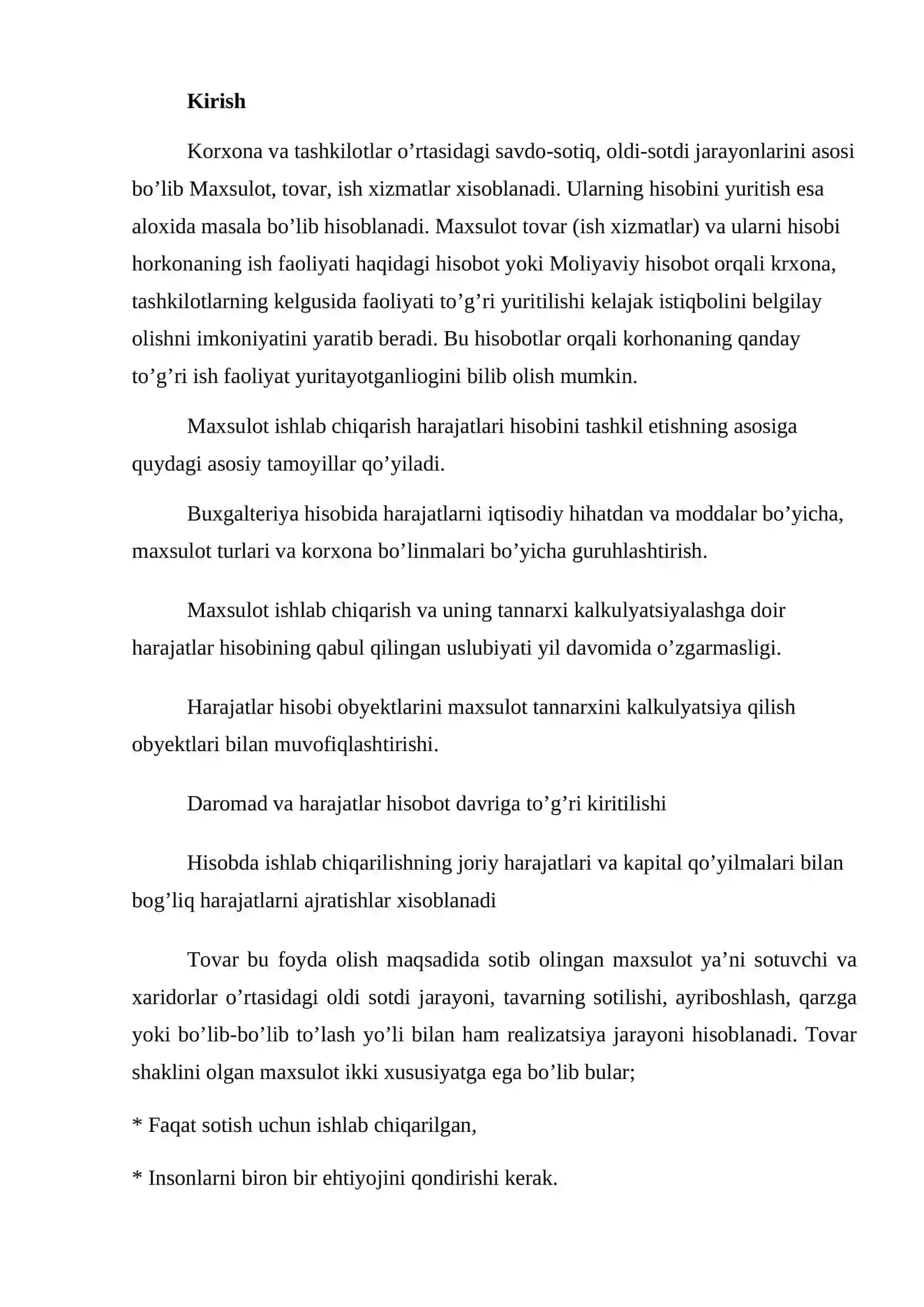 Maxsulot tovar (ish xizmat)lar va ularning hisobi 2