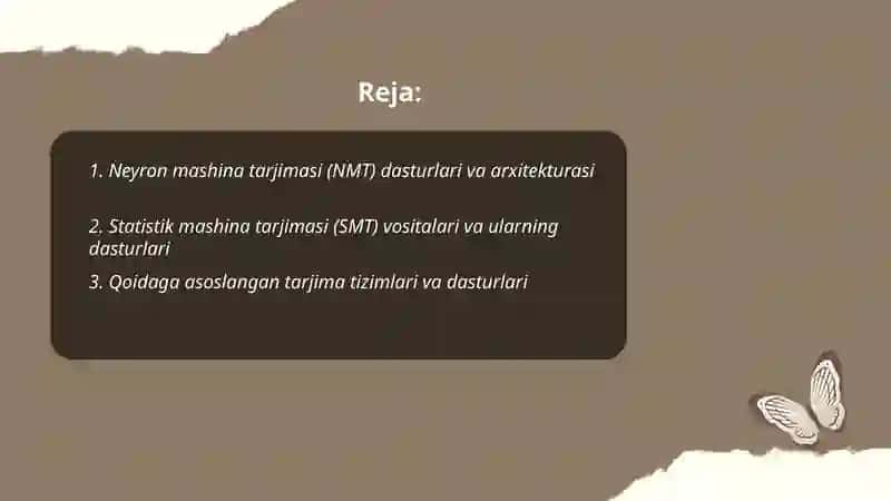 Neyron mashina tarjimasi (NMT) dasturlari 2
