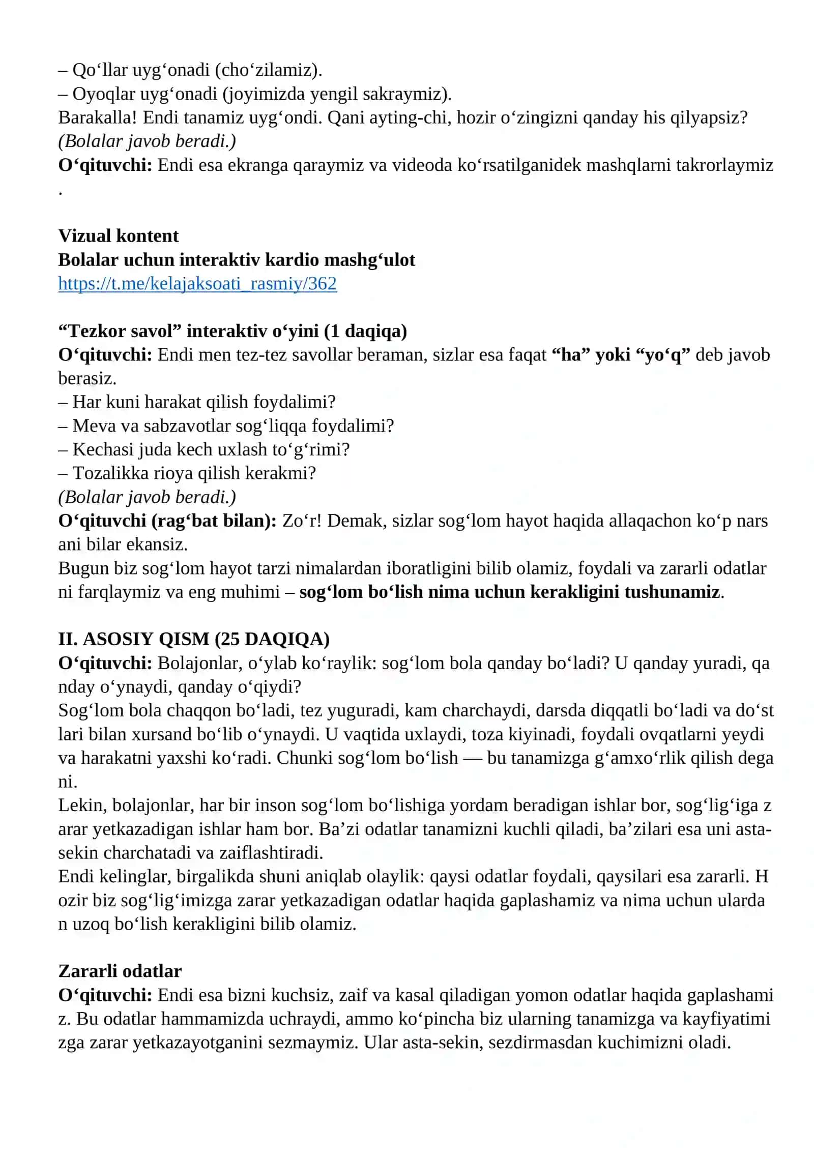 "Kelajak soati" darsining 1-4-sinflar uchun mashg'ulot senariysi 2