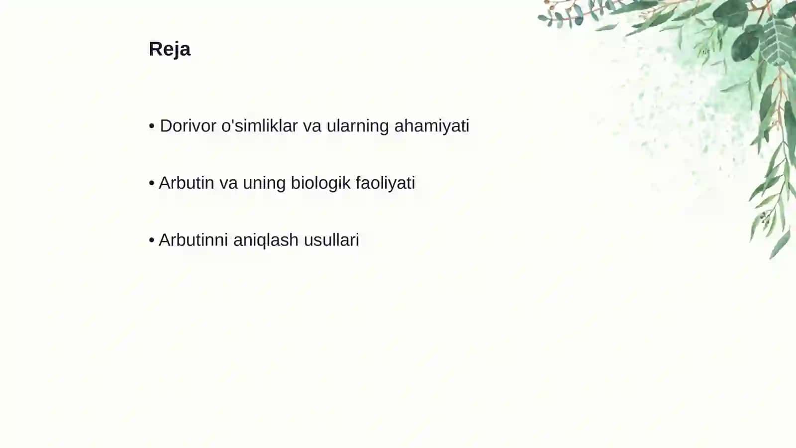 Dorivor o'simliklar mahsuloti tarkibida arbutinni miqdorini aniqlash usuli. Lignanlarning zamonaviy tasnifi 2