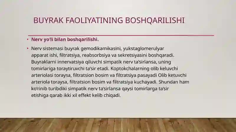 Buyraklar faoliyatini boshqarilishi 2