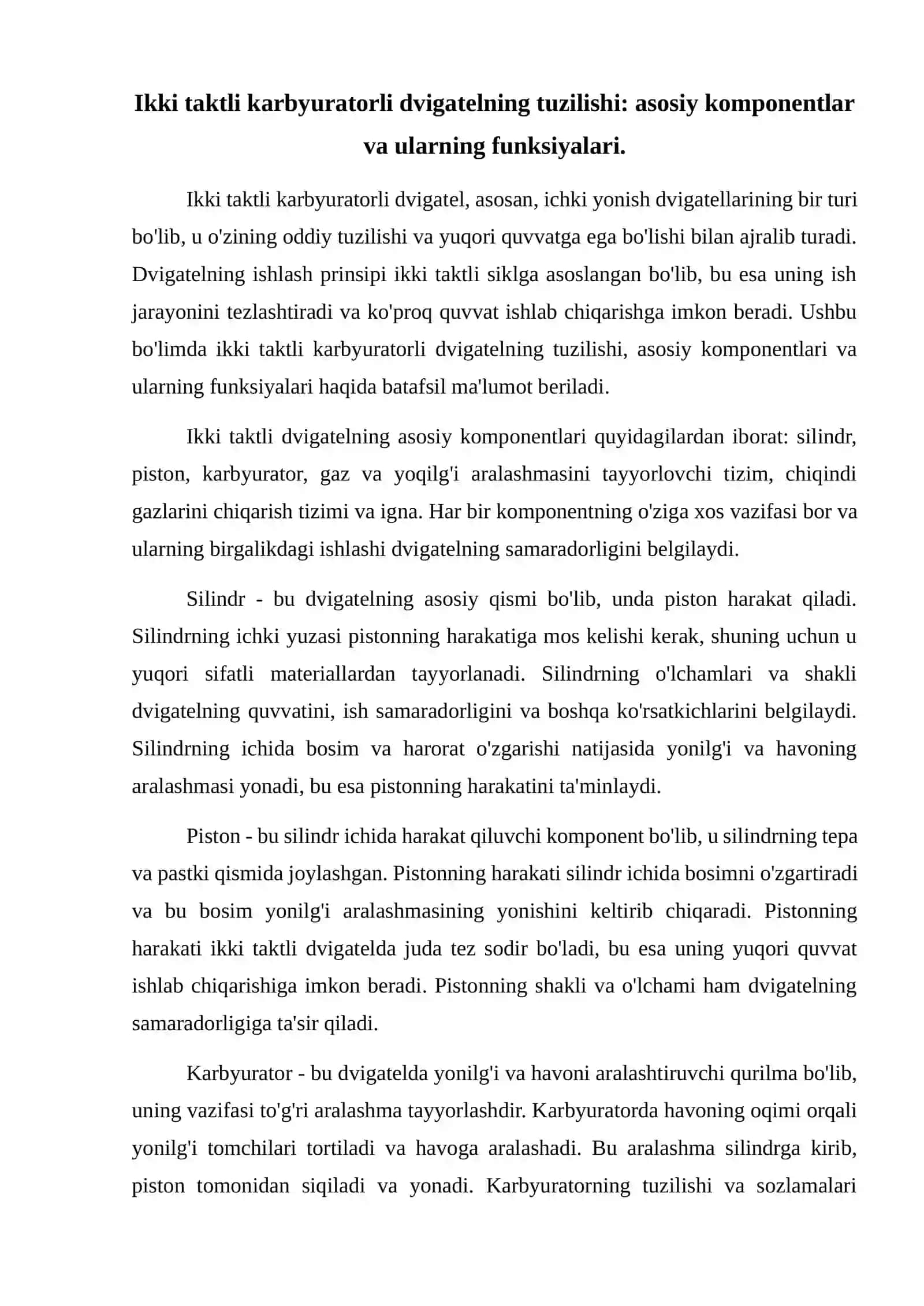 Ikki taktli karbyuratorli dvigatelning tuzilishi, ishlashi 2