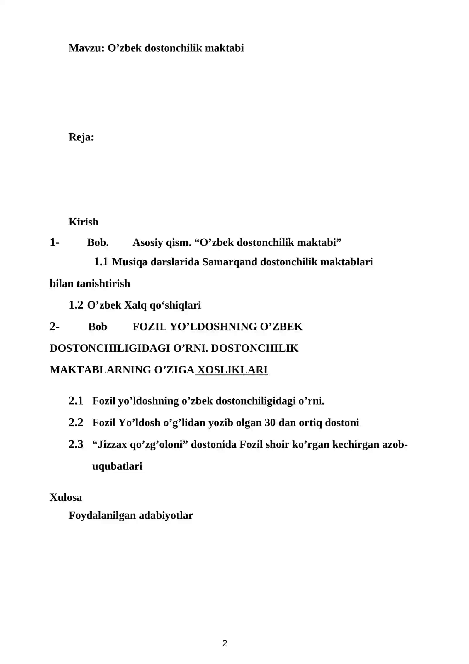 O’zbek dostonchilik maktabi KURS ISHI 2