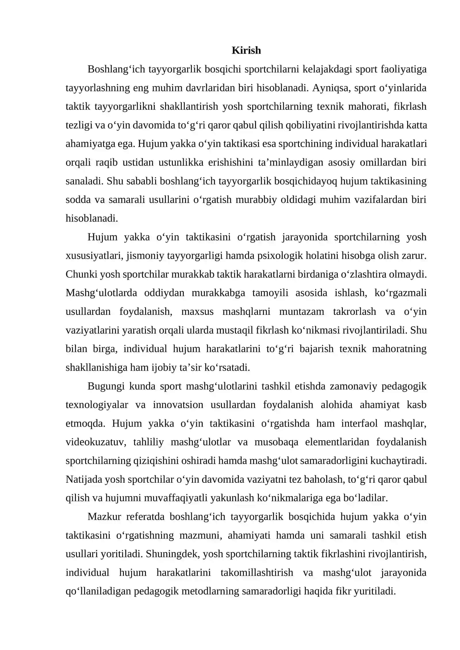 Boshlang‘ich tayyorgarlik bosqichida hujum yakka o‘yin taktikasini o‘rgatish usullari 2