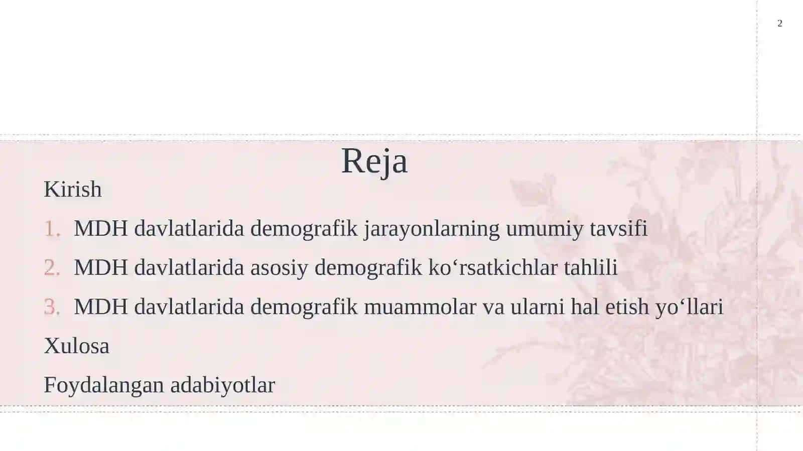 MDH davlatlari aholisi demografik vaziyati. 2