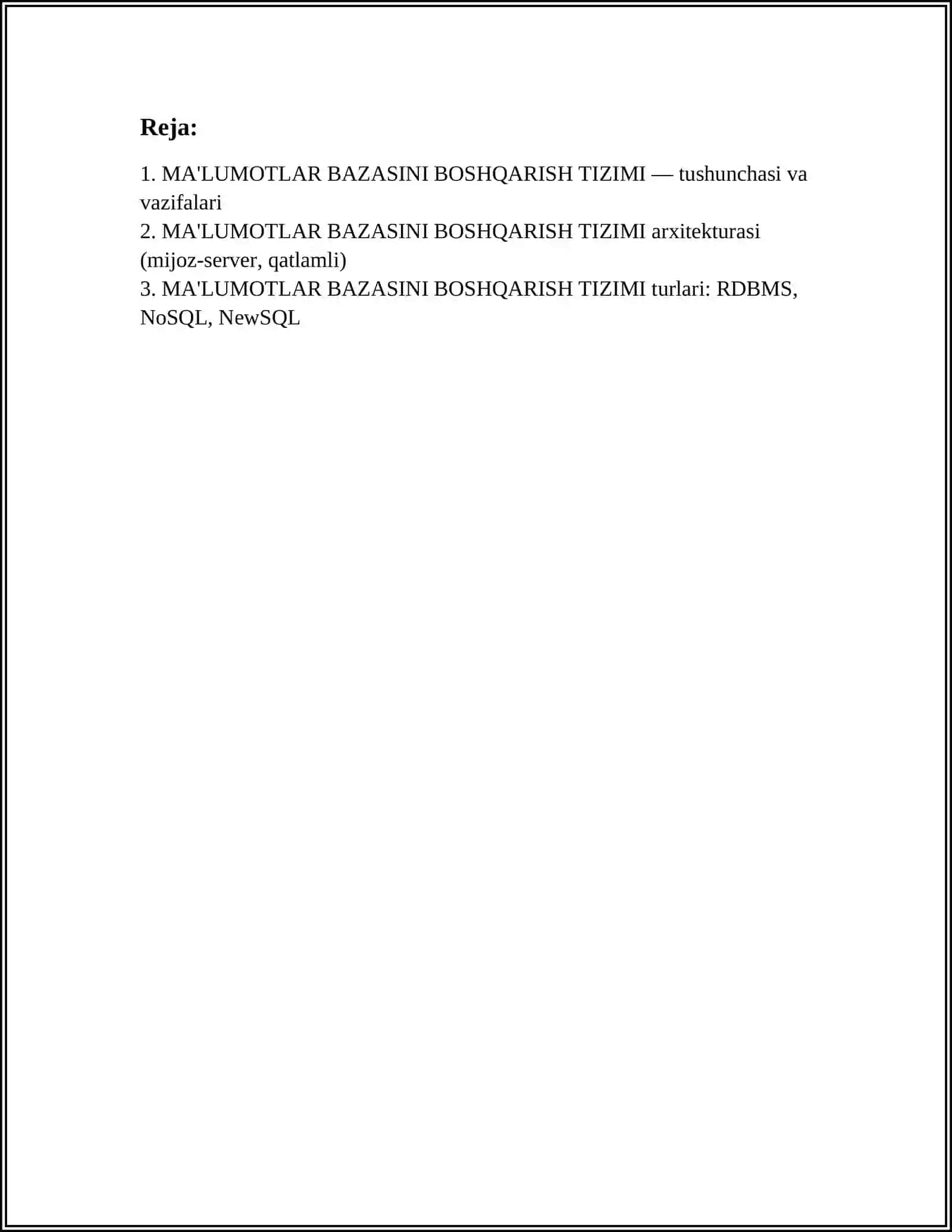 MA'LUMOTLAR BAZASINI BOSHQARISH TIZIMI 2