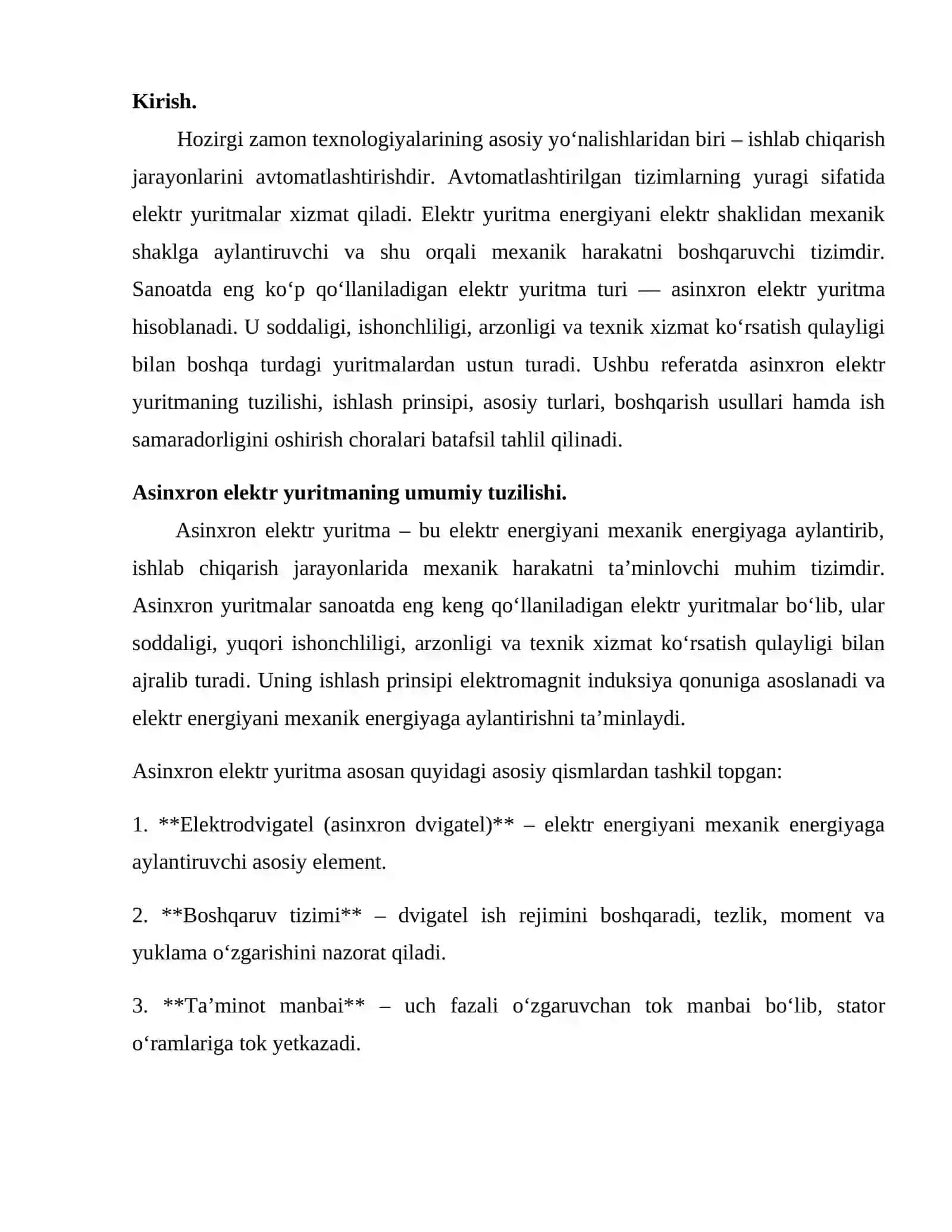 Asinxron elektr yuritma: tuzilishi, ishlash prinsipi 2