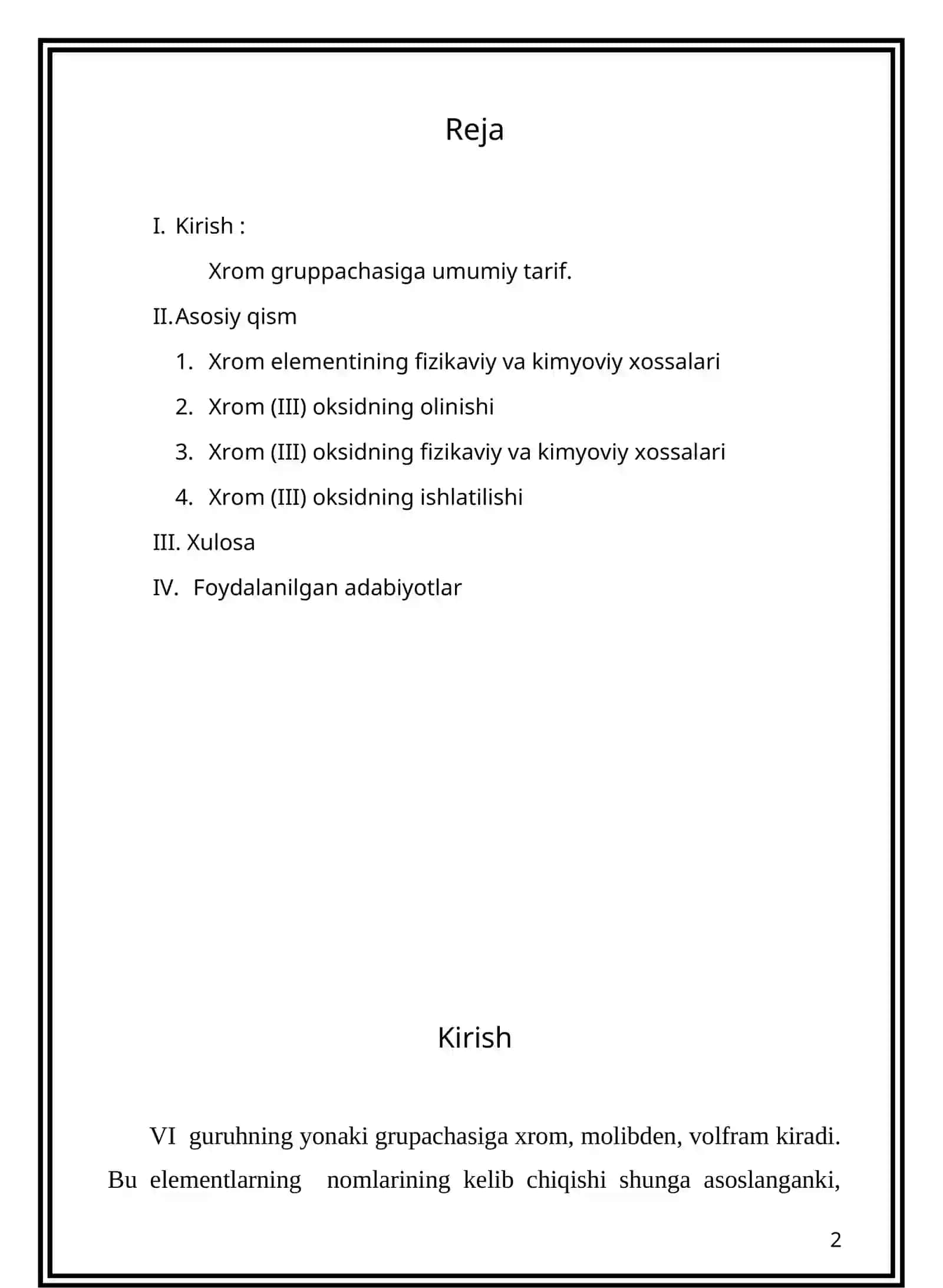 Xrom (III) oksidning olinishi va xossalari 2