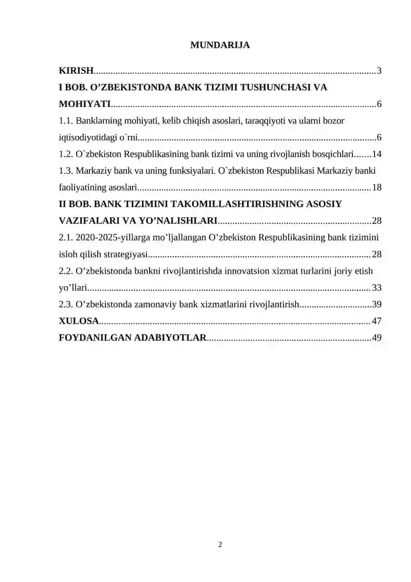 O‘ZBEKISTONDA BANK TIZIMINI TAKOMILLASHTIRISH VAZIFALARI VA ASOSIY YO‘NALISHLARI 2